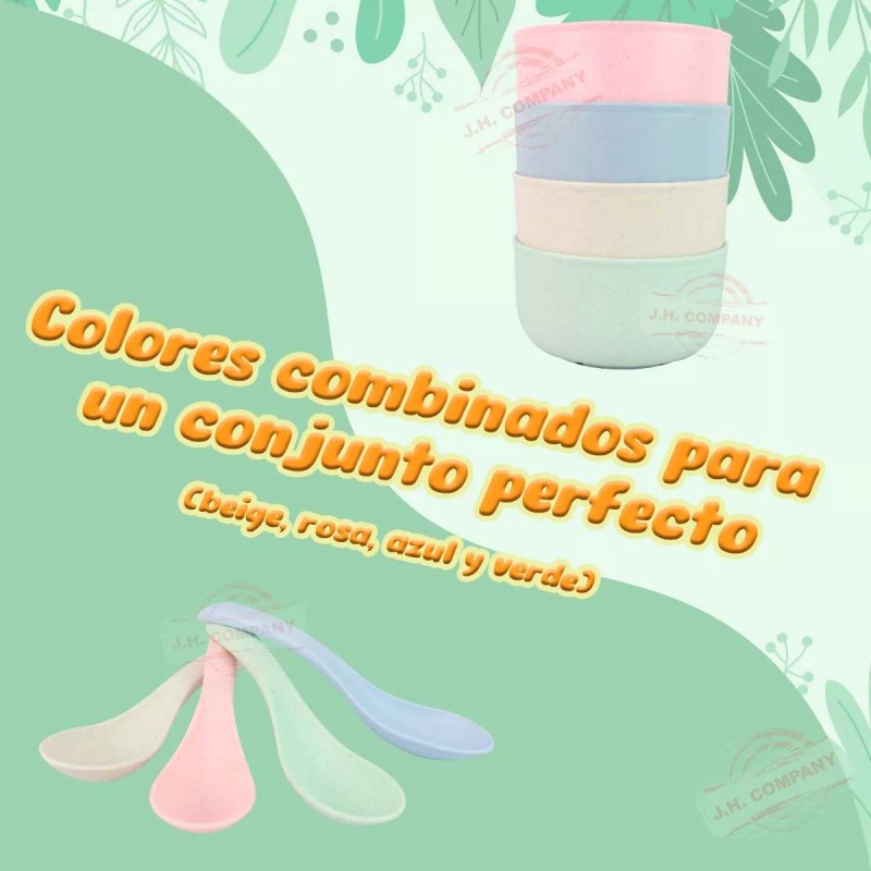 J.H. Company Set 4 Bowl + 4 Cucharas Fibra De