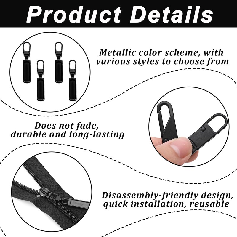 15Pcs Spare Zipper Pulls, Universal Zip Puller Replacement, Zipper Pull