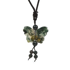 Justinstones Indian Agate Natural Quartz Crystal Carved 40mm Butterfly Insect Totem Animal Guardian Pendant Adjustable Braided Cord Necklace 18 to 28 Inch