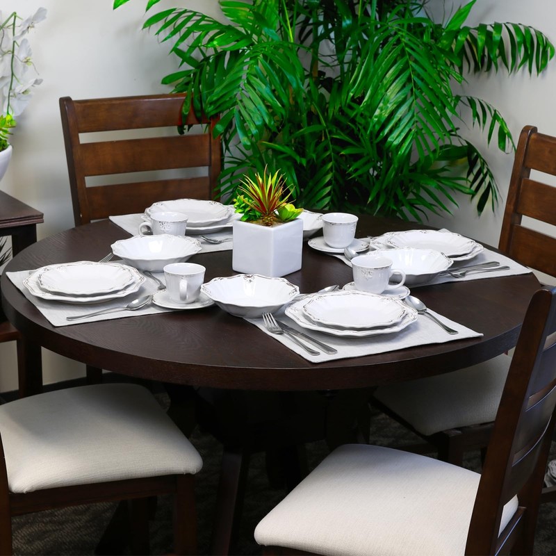 Elama Fleur De Lys 20-Piece Dinnerware Set in White