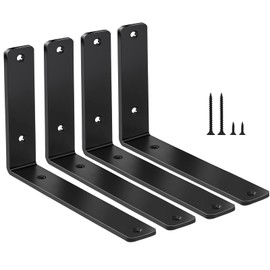 4 Pack - L 8" x H 6" x W1.5, 5mm Thick Black L Shelf Bracket, Iron Shelf Brackets, Metal Shelf Brackets, Floating Shelf, Shelf Supports with Screws