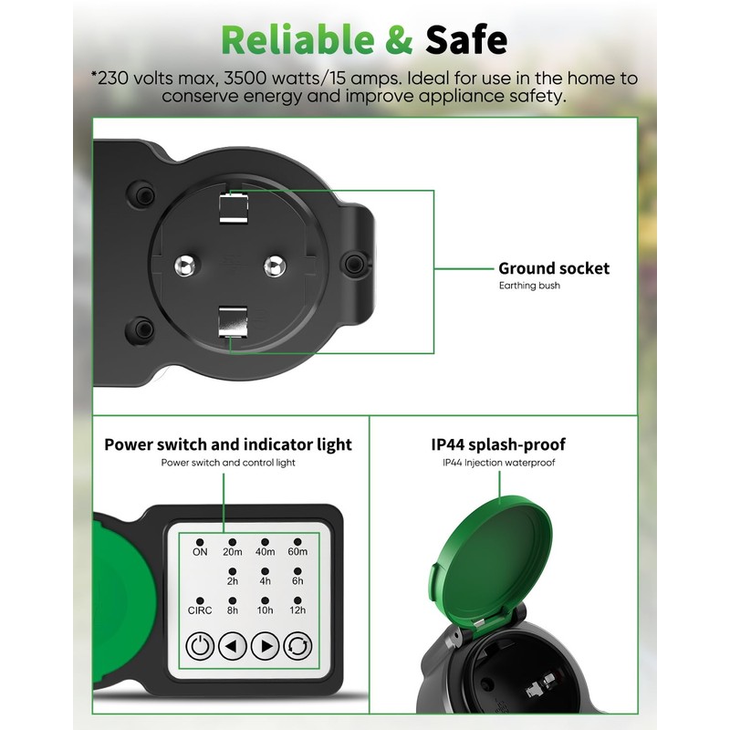 GreenSun Outdoor Timer Switch Socket Outdoor Timer Socket Outdoor Timer