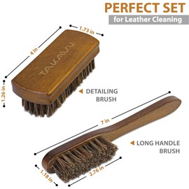 TAKAVU Leather & Upholstery Cleaning Brush Set, 100% Horse Hair Bristle, to Clean Car Seats, Leather Sofas & Alcantara, for Car Interiors, Furniture, Boots, Shoes, Bags and More