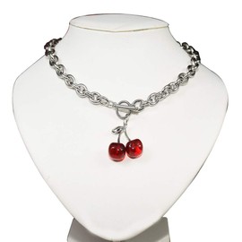 Dark Cherry Harajuku Necklace Small Geometric Pendant Ot Buckle Punk Gothic Street Silver Color Chain Choker Necklaces for Women Men