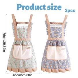 JazRvr Pack of 2 Aprons, Cooking Apron for Women, Kitchen Apron Mum, Adjustable Aprons for Cooking, Baking, Restaurant, Cafe, Home, Made of Cotton Polyester Material, Green and Blue