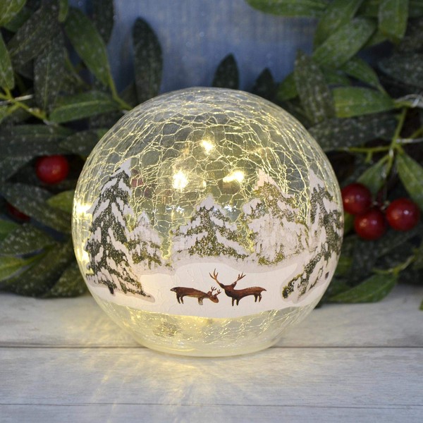 6" Christmas Crackle Glass Ball Light Up Globe Decoration LED Ornament - Tree Scene