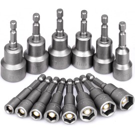 HATANSE Magnetic Hex Socket Set 6 mm - 19 mm Socket Spanner Screw Wrench 1/4 Inch Socket Adapters for Drills Chrome Vanadium Steel Pack of 14