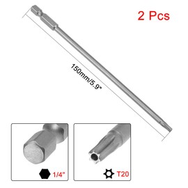 sourcing map 2 Pcs T20 Magnetic Torx Screwdriver Bits, 1/4 Inch Hex Shank 5.9-inch Length S2 Security Tamper Proof Screw Driver Kit Tools