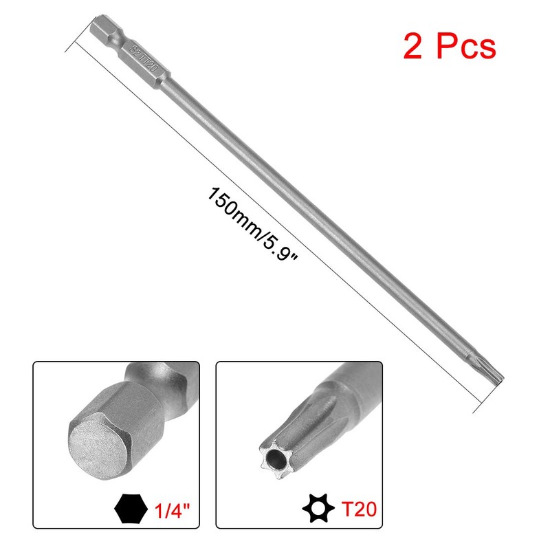 sourcing map 2 Pcs T20 Magnetic Torx Screwdriver Bits, 1/4