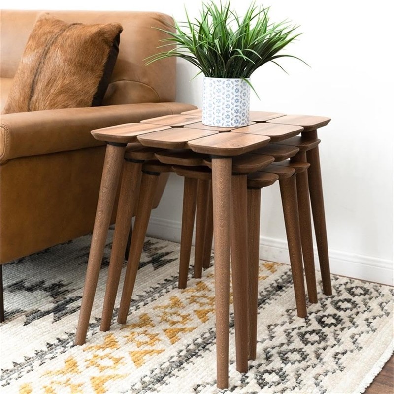 ASHCROFT Page Mid-Century Modern Wood Nesting Tables in Walnut (Set