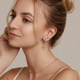 LOFITOR Titanium Earrings for Men Women Titanium Steel Stud Earrings for Sensitive Ears Surgical Steel Flat Back Earrings Silver