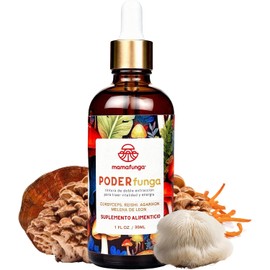 PoderFunga - Tintura Adaptógena de Doble Extracción Cordyceps, Reishi, Melena de León Apoyo a Energía Sostenida, Enfoque y Resistencia Física Sin Cafeína ni Azúcar 30ml