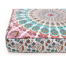 Popular Handicrafts Floor Pillow Cushion Cover - Indian Hippie Mandala Square Ottoman Daybed Oversized Cotton Cushion Cover with Heavy Duty Zipper - Dog-Pets Bed, 35" Multicolor