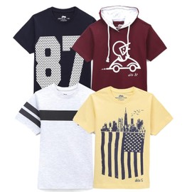 chopper club Boys 4 Pack T Shirts Made from Cotton, Regular Fit Multipack Set of 4 Tees Ecru|Lemon|Navy|Maroon 24