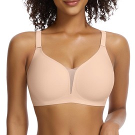 JOYSHAPER Wireless Bras with Support and Lift Underwire Padded Bra for Women Bralettes Back Smoothing Push Up Bra Nude S