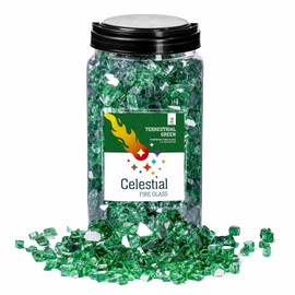 Celestial Fire Glass High Luster, 1/2" Reflective Tempered Fire Glass in Terrestrial Green | 10 Pound Jar