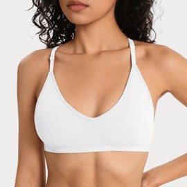 INIBUD Sports Bras for Women Racerback Triangle Padded Bralette Y Back Seamless Bra No Underwire V Neck Wireless White Medium