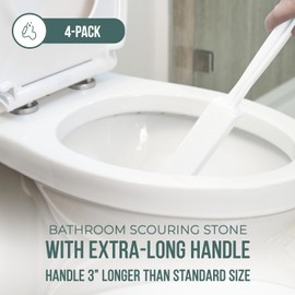 Powerstone Pumice Stone Toilet Bowl Cleaner with Extra Long Handle - 4 Pack | 3'' Longer Handle | Remove Hard Water Stains, Rings & Limescale from Toilets, Bathtubs, Sinks, Pools, BBQ