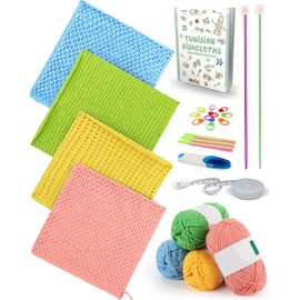 Aeelike Tunisian Crochet Set for Beginners, Crochet Rags Set with Crochet Hooks, Tunisian 4.5 mm 4.0 mm, 5-Ply Crochet Yarn, Accessories, Practical Rags, Crochet Set with Instructions, Crochet for