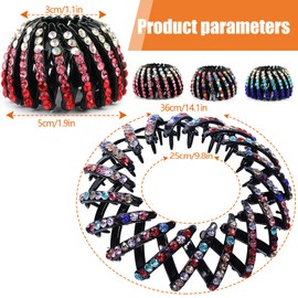 4 Pcs Rhinestone Bird Nest Hair Clips - Expandable Shaped Bun Wrap Hair Tail Holder Accessory for Women Girls (Pink, Red, Colorful, Blue)