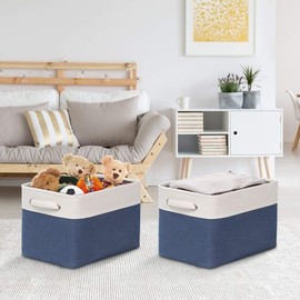 Kntiwiwo Foldable Storage Bins 15" x 10" x 9.5" Fabric Storage Basket Cube with Handles Large Linen Closet Organizer Bins for Organizing Shelf Home, Set of 3, Blue