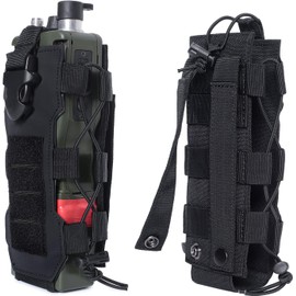 Bolsa táctica Molle para Botella de Agua, Bolsa de Almacenamiento Ajustable Cortada con láser Negra para Transportar Botellas de Agua