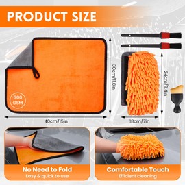 flintronic Car Care Set 8 Pieces with 3 Car Drying Cloths & 2 Wash Mitts & 3 Interior Cleaning Brushes, 600 GSM Microfibre Cloths Car, Polishing Cloths Dry Cloth for Drying Polishing