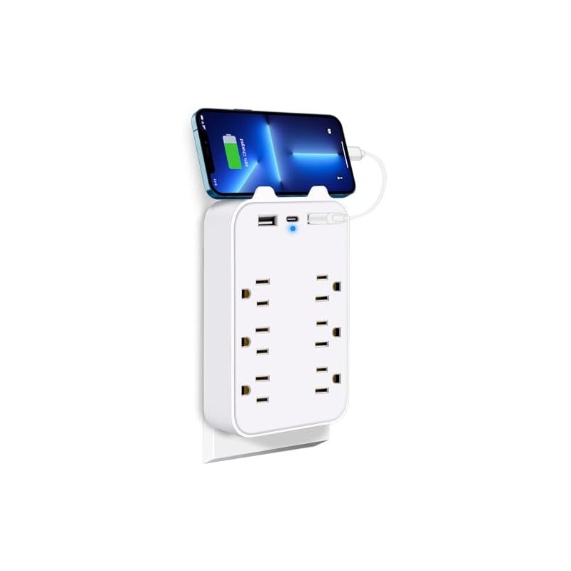 Multicontacto de Pared 6 Tomas con 3 USB, Protección Contra