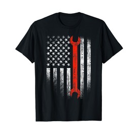 American Flag Mechanic Wrench Shirt Patriotic Car Van Tank T-Shirt