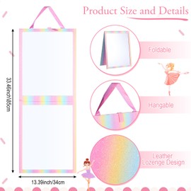 Foldable Glitter Backstage Mirror with Handle 33. 5X 13. 5 Inch Leather Folding Hanging Mirror Rectangular for Travel Dance Bag Home Fitness Spa Gift for Dancers(Colorful)