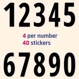 TownStix 40 Stück, 150 mm - Zahlen Aufkleber Sticker Wetterfest Klebezahlen - Schwarz