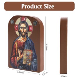 Brilucky Handmade Wood Greek Christian Orthodox Icons of Jesus Christ,Orthodox Christian Catholic Icons for Room Home Decor Jesus (5.1 X 3.5 in)