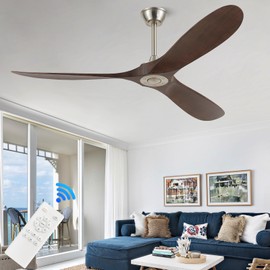 wodiston 60'' Outdoor Ceiling Fan no Light,Brushed Nickel with Plastic Blades Dark Walnut Finish,Ceiling Fan without Light for Living Room,Bedroom,Patio