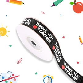 School Theme Ribbon, 7/8" x 10 Yards Teacher Grosgrain Ribbons for Classroom Craft DIY, Teacher Appreciation Wrapping Gifts, Back to School Party Supplies Decor, Hair Bows (Black-Thankyou Teacher)