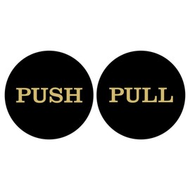 2" Round Push Pull Door Signs (Black-Gold) - 10 Sets (20pcs)