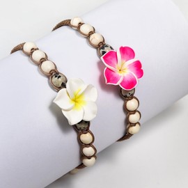 Lovely Hawaiian Plumeria Rubra Dangle Earrings Tropical Flower Bohemia Luau Beach Party Accessories for Women Gifts-2Pcs Bracelets