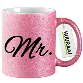 Huuraa Glitzer Kaffeebecher Mr. Schriftzug Geschenk 330ml Pink Mr. Mitbringsel