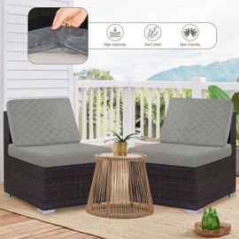 Seat Cushion Sofa Cover: 2 Seater Waterproof Printed Couch Cushion Slipcovers Outdoor Seat Cushion Slipcover Accent Furniture Protector for Sectional Armchair Loveseat (Light Gray)