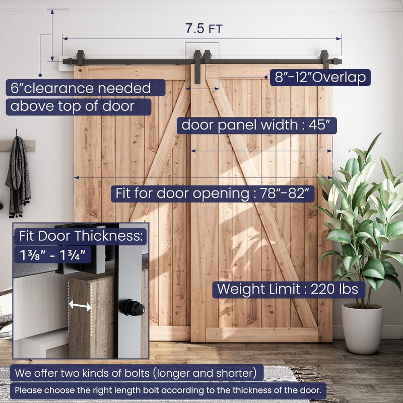 SMARTSTANDARD 7.5 Feet Bypass Sliding Barn Door Hardware Kit -