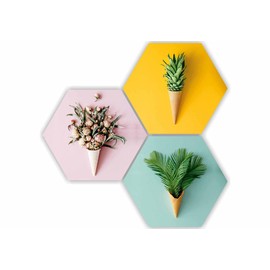 SAF Preety Floral Flower and Leaf in Cone Pot 3 Piece UV Textured Multi-Effect Self adheshive Painting 17 Inch X 17 Inch