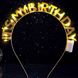 DRESBE Light Up Birthday Headband LED Its My Birthday Headbands Birthday Party Favors Hair Accessories for Women (Gold)