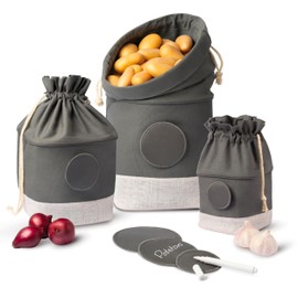 Potato Storage Box Set of 3 - Sustainable Jute Storage Bags - Breathable & Durable - Spacious Storage - Includes Labels & Pen