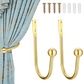 2 Pack Curtain Metal Curtain Ties, Curtain Stand, Curtain Ties, U-Shaped Curtain Holdbacks Ties, Curtain Hooks, Ties for Living Room, Bedroom, Office (2, Gold)