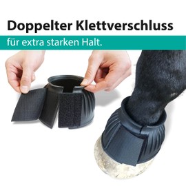 Horses Hoof Boots for Horses, Ponies Warmblood, Cold Blood, Thoroughbred - Black & White Rubber Jumping Bells S-XXL Hoof Guard for Riding Jumping Terrain Willow (L)(Black)