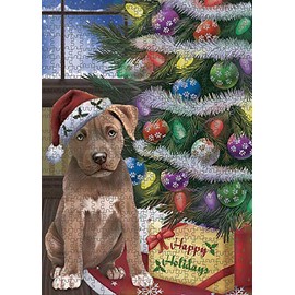 Christmas Tree with Presents Pitbull Dog Jigsaw Puzzle for Adults - Animal Printed Interlocking Puzzle Game Artwork - Gift for Dog Lover's -1000 Pcs 29.5"x19.7", PZLE58000