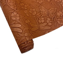 Embossed Faux Leather Sheets for Earrings Purses Making, 12 x 54 inch (32x137cm) Dragonfly Butterfly Flower Faux Leather for DIY Crafts Sewing Supplies (Brown)