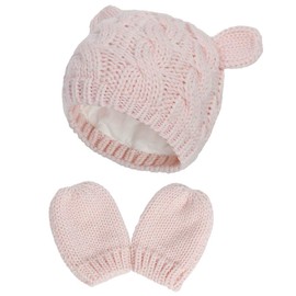 Yixda Newborn Baby Hat and Gloves Set Toddler Winter Knitted Hat Hats, Pink (pink 2)