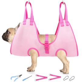 HIGO Dog Grooming Hammock - Breathable Pet Grooming Set for Cats& Dogs, Dog Sling for Grooming Cat Grooming Harness Restraint Bag with Nail Clippers& Nail File (Pink, S)