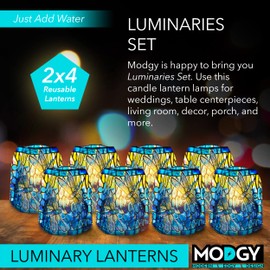MODGY Luminary LED Lantern Candle Holder Decorative Indoor Outdoor, Plastic Candle Lamps for Wedding Table Centerpiece Porch, Flameless Floating Candles, Dragonfly, Louis C. Tiffany, 2 Packs of 4