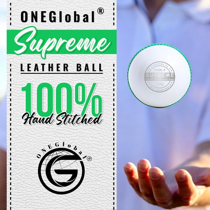 ONEGlobal Supreme Leather Cricket Ball | 100% Handstitched, 156g -